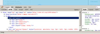 PHPUGFFM-Website im Firebug HTML Inspector (verkleinerte Ansicht)